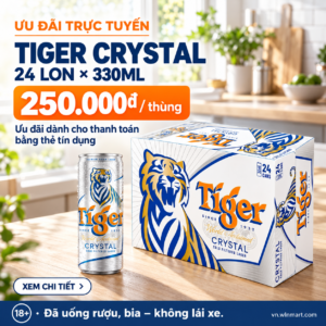 Nồng độ cồn 4.6% - Thùng 24 lon bia Tiger Crystal 330ml